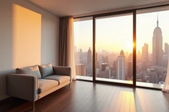 Un senior souriant examinant un plan d'investissement immobilier à son bureau