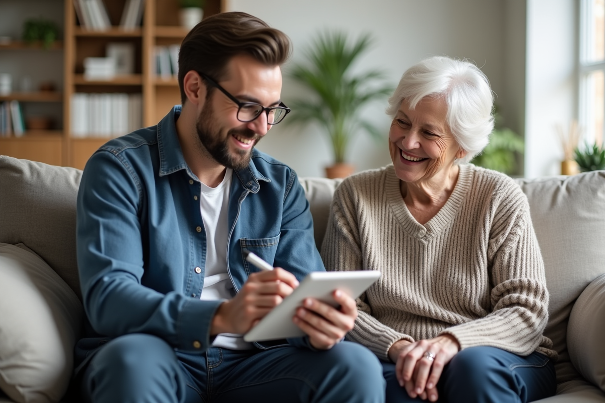 Jeune aidant remplissant un formulaire sur une tablette