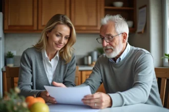 Aide-soignante aidant un senior à la maison