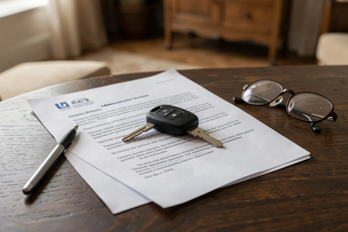 Clés de voiture et documents administratifs symbolisant la transmission d'un véhicule suite à un retrait de permis