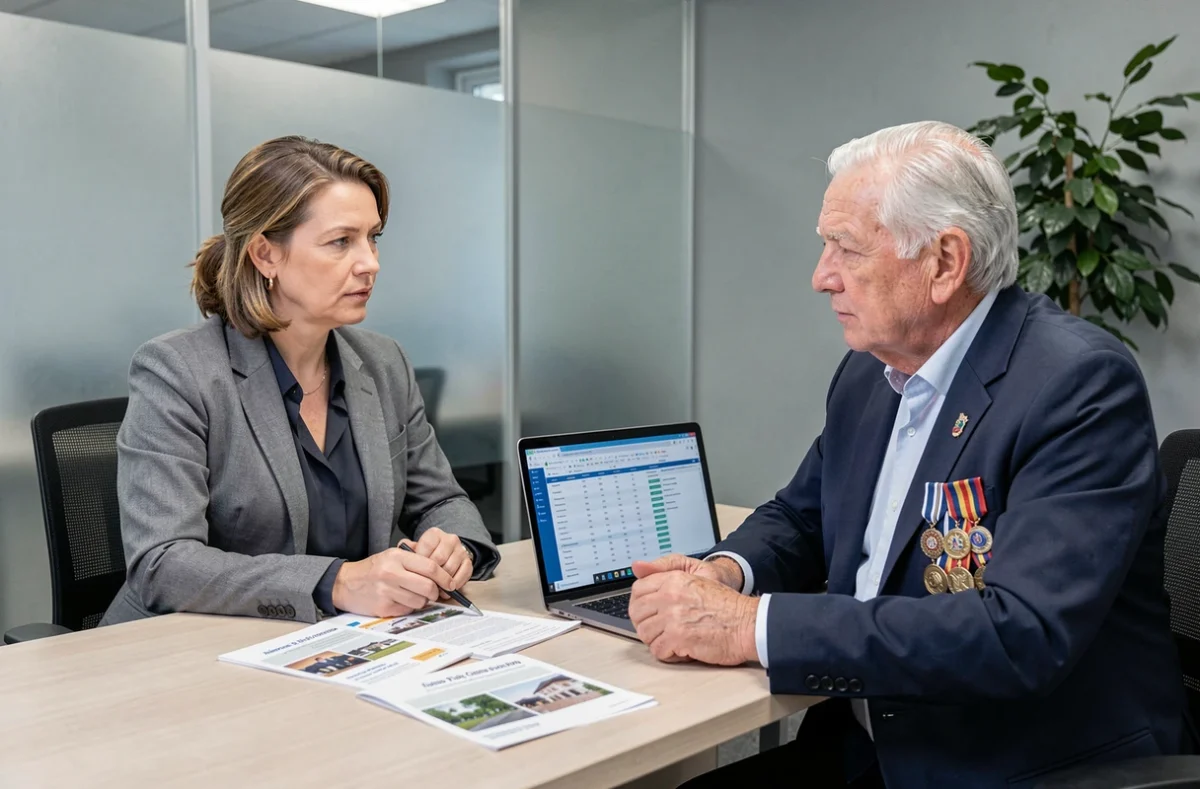 Conseillère mutualiste accompagnant un ancien combattant dans le calcul de ses droits à la retraite mutualiste
