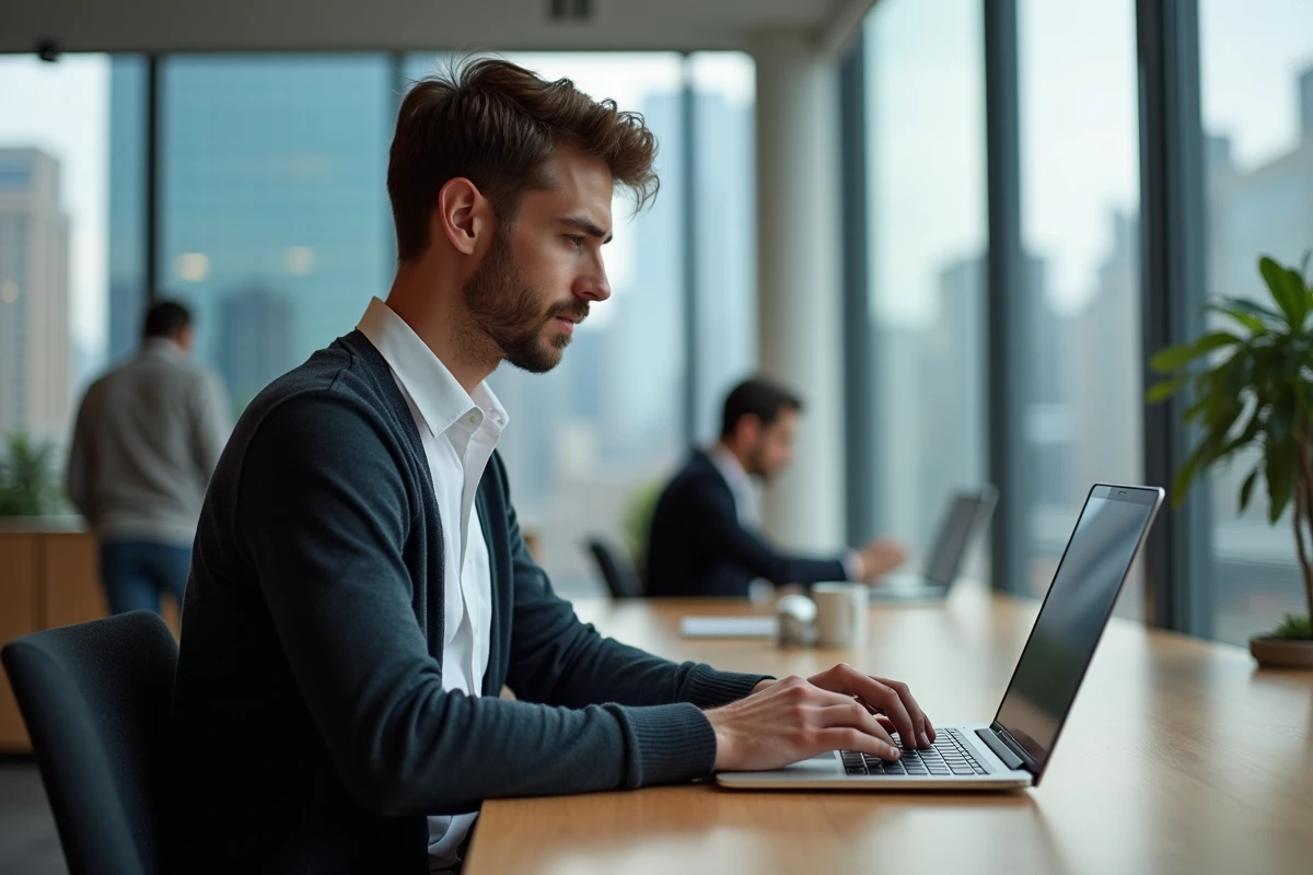 Jeune curateur au travail dans un espace coworking moderne