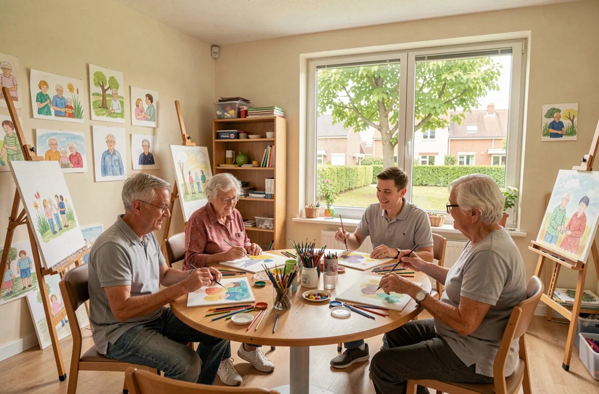 Atelier peinture animé par un art-thérapeute avec des résidents de l'EHPAD Korian Le Saintier à Saint-Jean-de-Braye