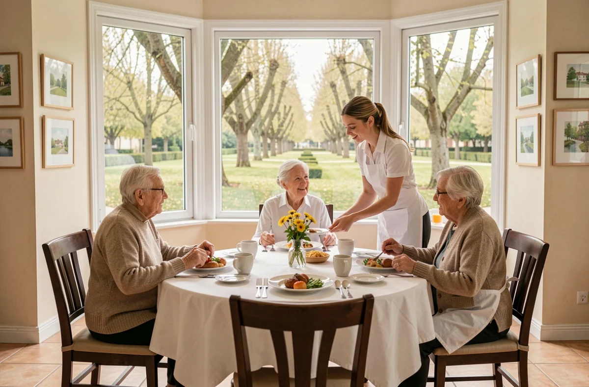 Repas servi à table dans la salle à manger de la Résidence du Parc à Montargis
