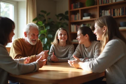 Famille multigenerational autour d'une table en famille