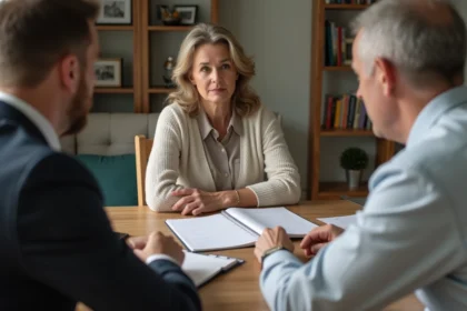 Femme attentive lors d'une évaluation à domicile