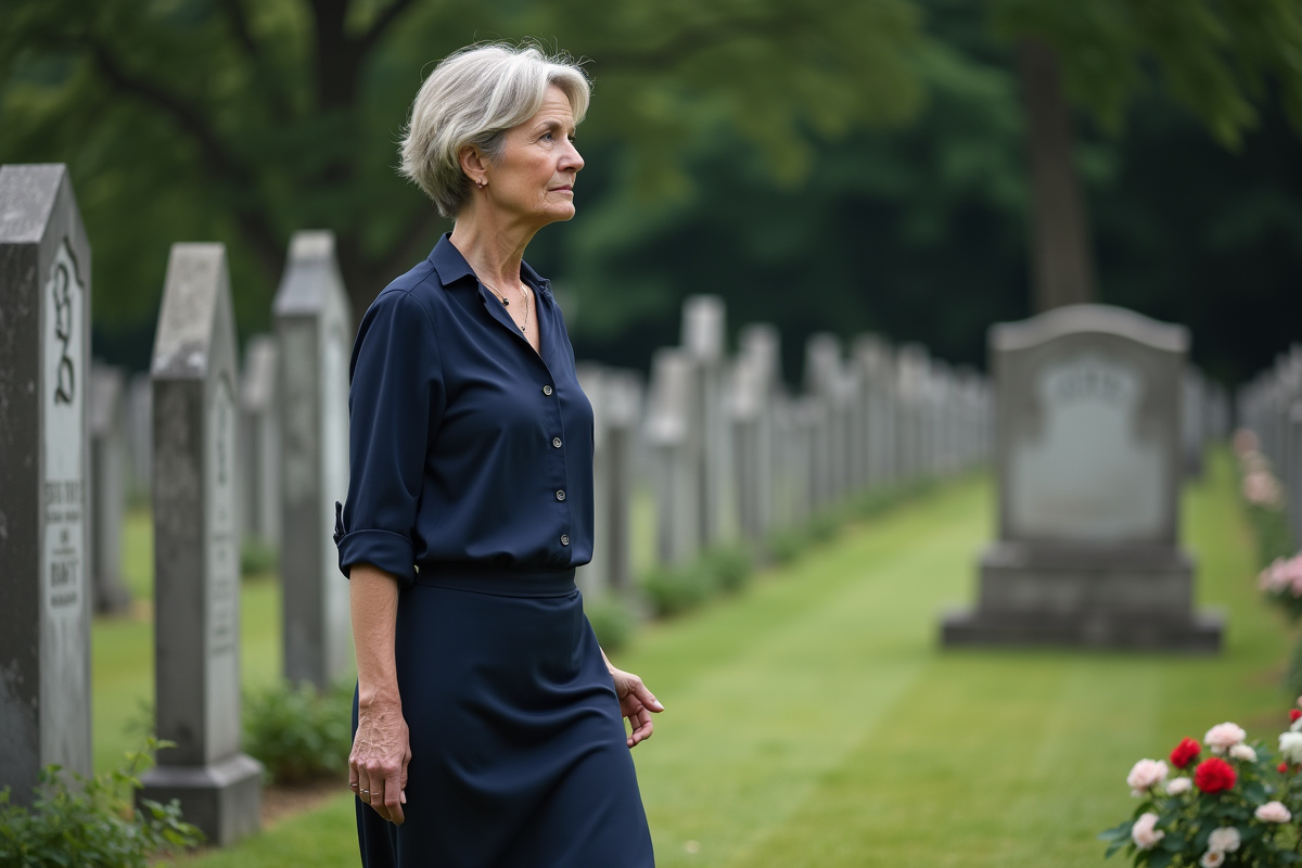 Femme méditant dans un cimetière paisible