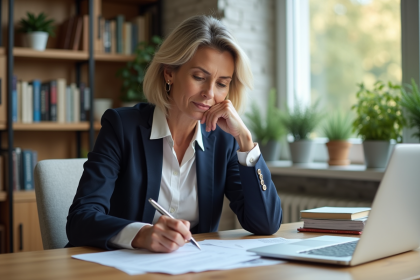 Femme d'âge moyen en bureau de retraite