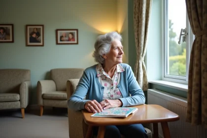 Femme senior dans un salon de maison de retraite