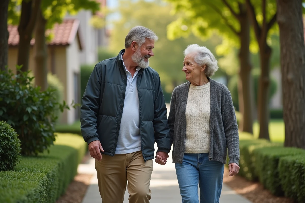 Fils tenant la main de sa mère dans un jardin