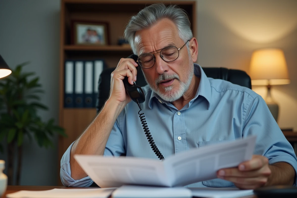 Aidant familial gérant les démarches administratives LOGISFIL par téléphone depuis son domicile