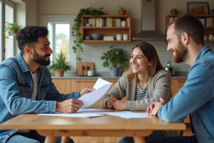Trois adultes de divers horizons autour d'une table conviviale