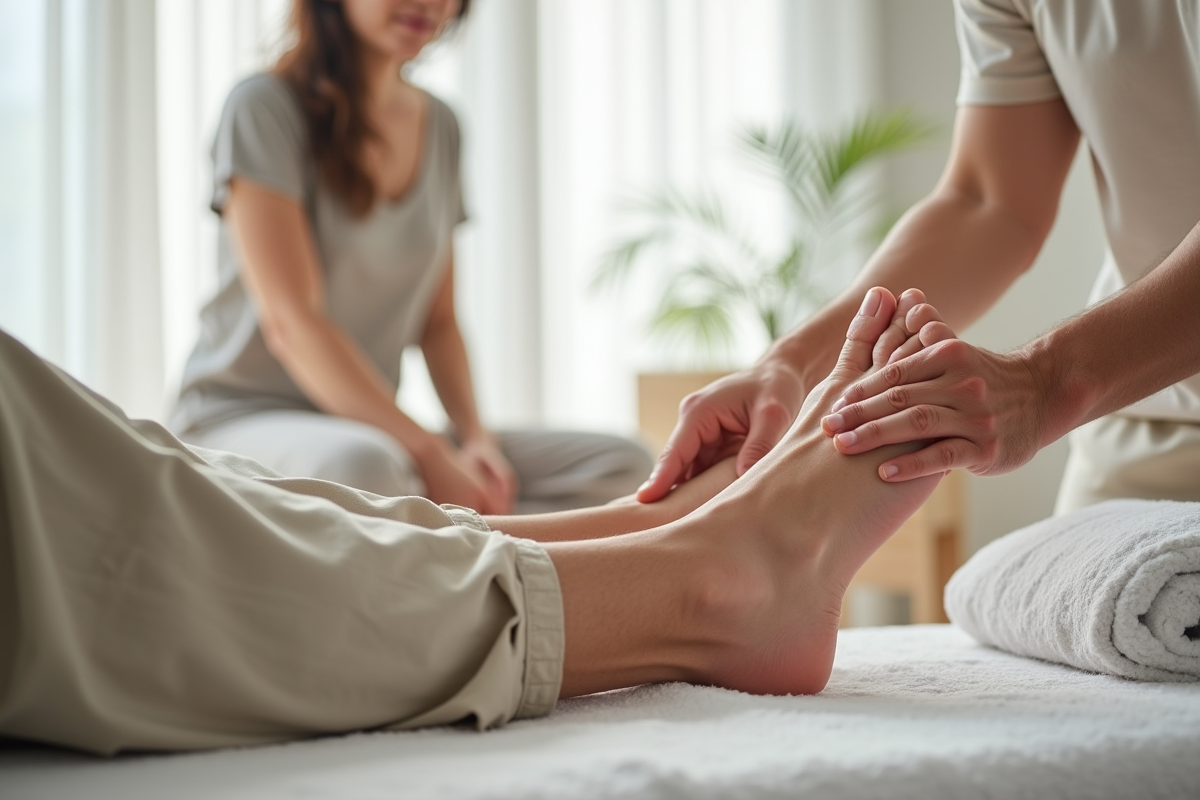 Homme recevant un massage de pied dans un spa moderne