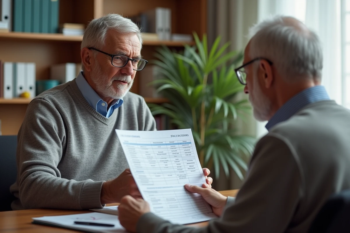 Medecin et patient elderly examinant un document ensemble
