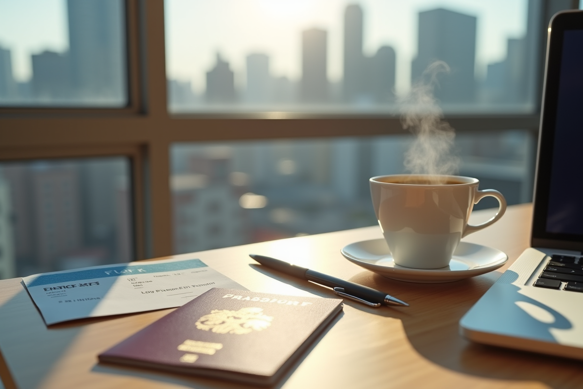 Passeport français et carte de sécurité sociale sur un bureau lumineux