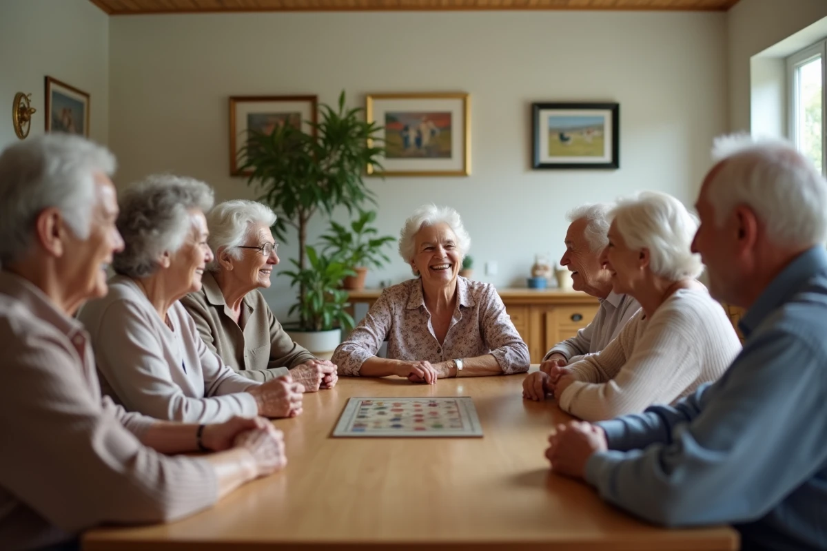 Femme senior souriante jouant à un jeu de société en intérieur