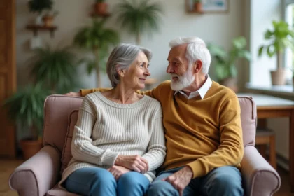 Une femme et un homme âgé dans un salon moderne de soin